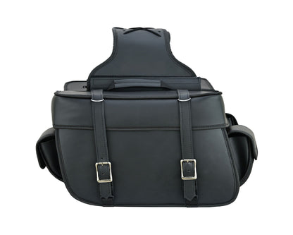 Vance Black Plain Motorcycle Saddlebags 23L Water-Resistant PVC Universal Fit for Harley Davidson Honda Yamaha Kawasaki Cruiser & Touring Bikes