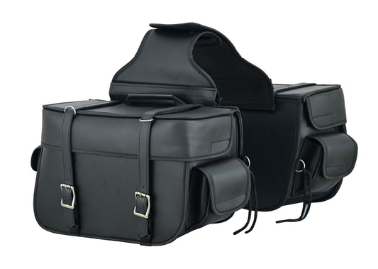Vance Black Plain Motorcycle Saddlebags 23L Water-Resistant PVC Universal Fit for Harley Davidson Honda Yamaha Kawasaki Cruiser & Touring Bikes