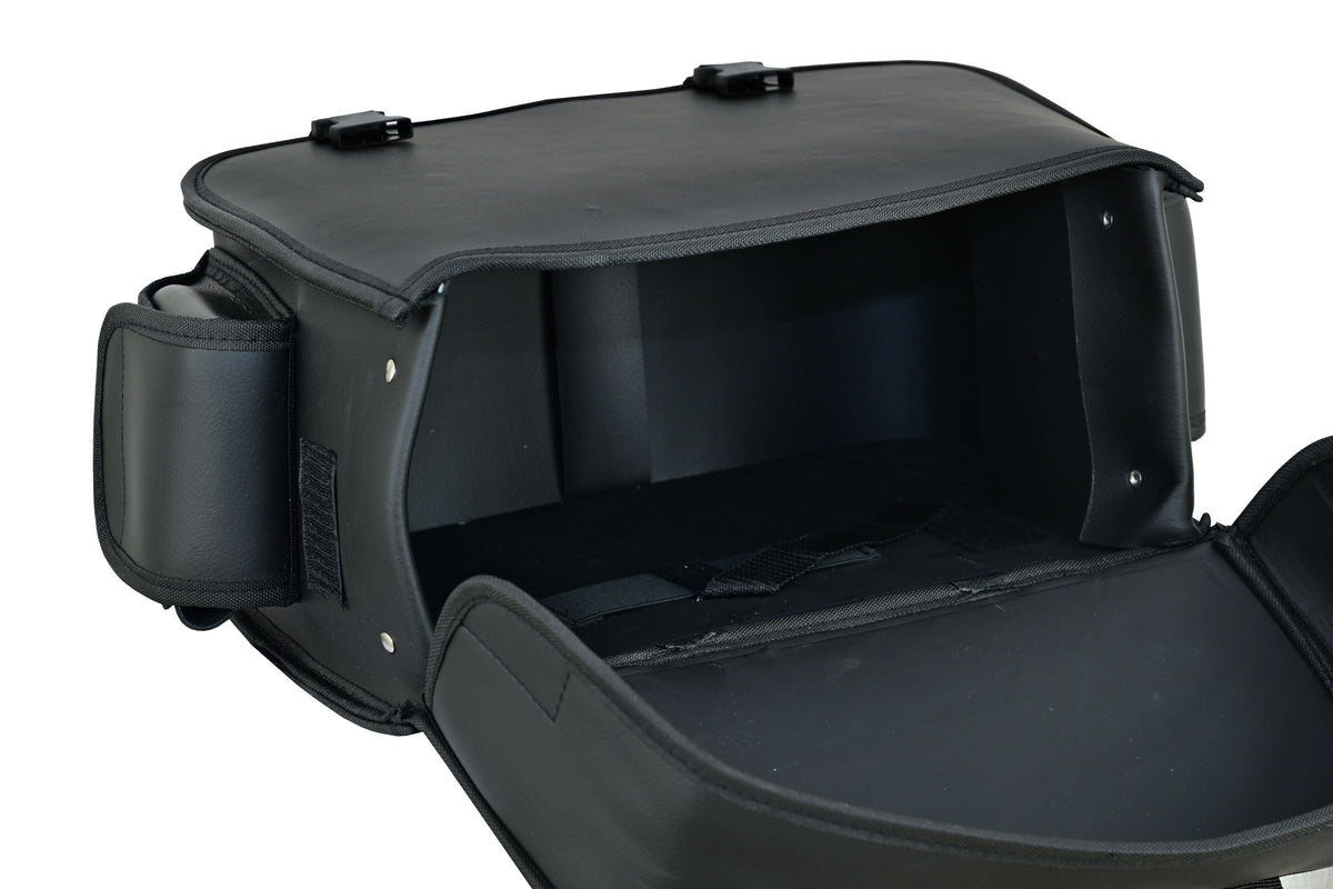 Vance Black Plain Motorcycle Saddlebags 23L Water-Resistant PVC Universal Fit for Harley Davidson Honda Yamaha Kawasaki Cruiser & Touring Bikes