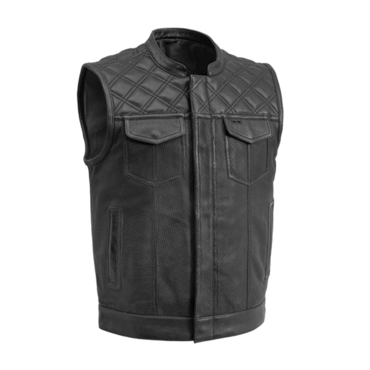 First Manufacturing Downside - Men's Motorcycle Perforated Leather Vest, Black