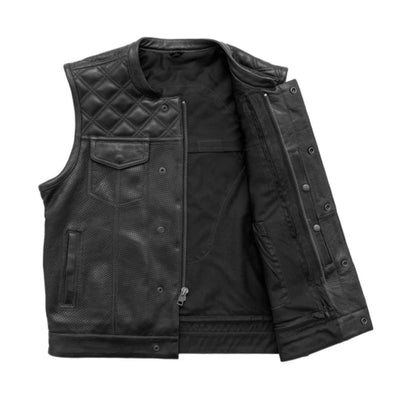 First Manufacturing Downside - Men's Motorcycle Perforated Leather Vest, Black