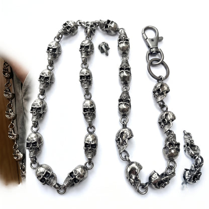 Stainless Steel Biker Ring - Slim Heavy Waist Chain Men Skull Keychain