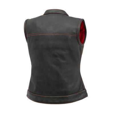 First Manufacturing Jessica - Women's Motorcycle Perforated Leather Vest, Black/Red