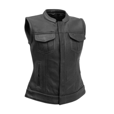 First Manufacturing Jessica - Women's Motorcycle Perforated Leather Vest, Black
