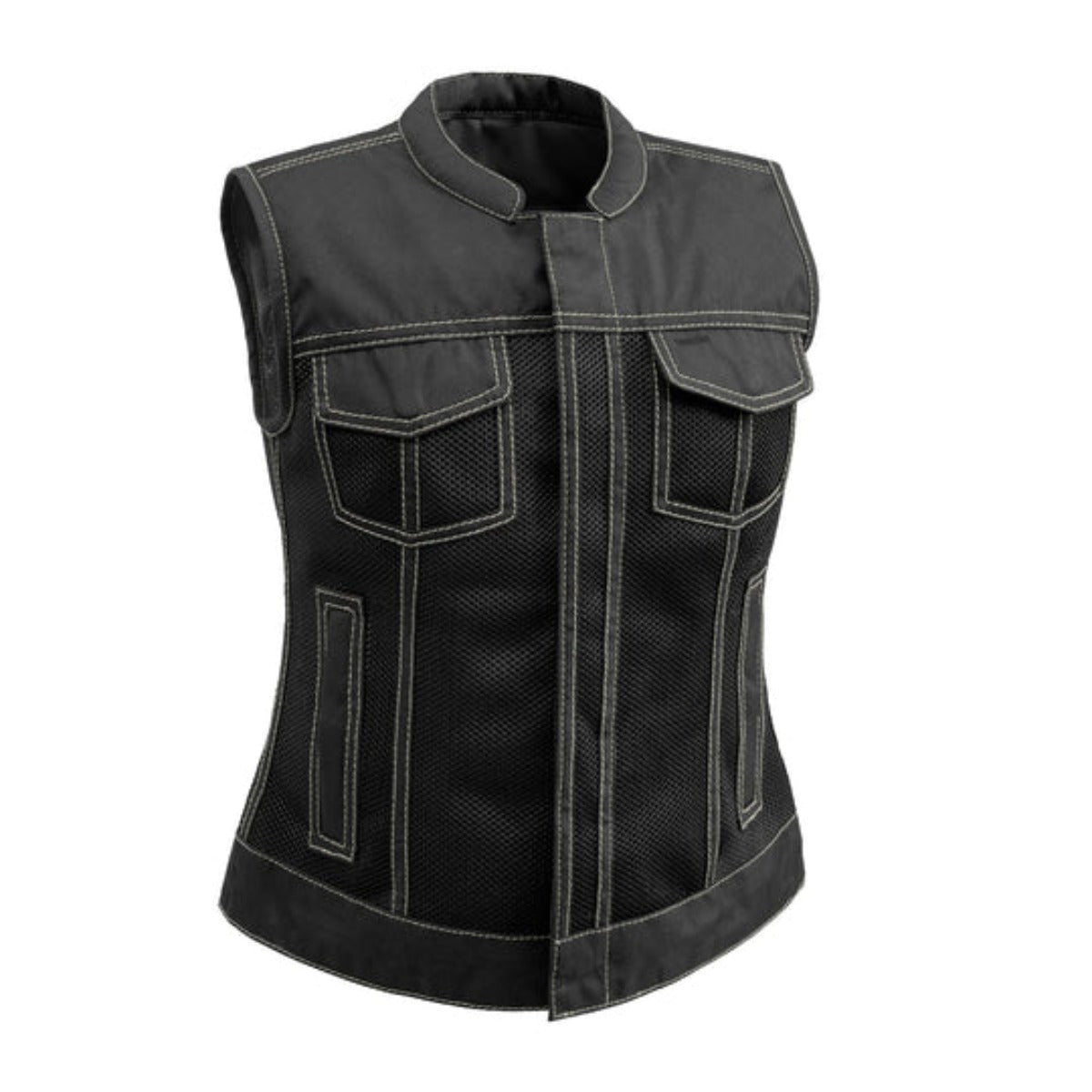 First Manufacturing Jessica - Women's Motorcycle Moto Mesh Vest, Black/Gray