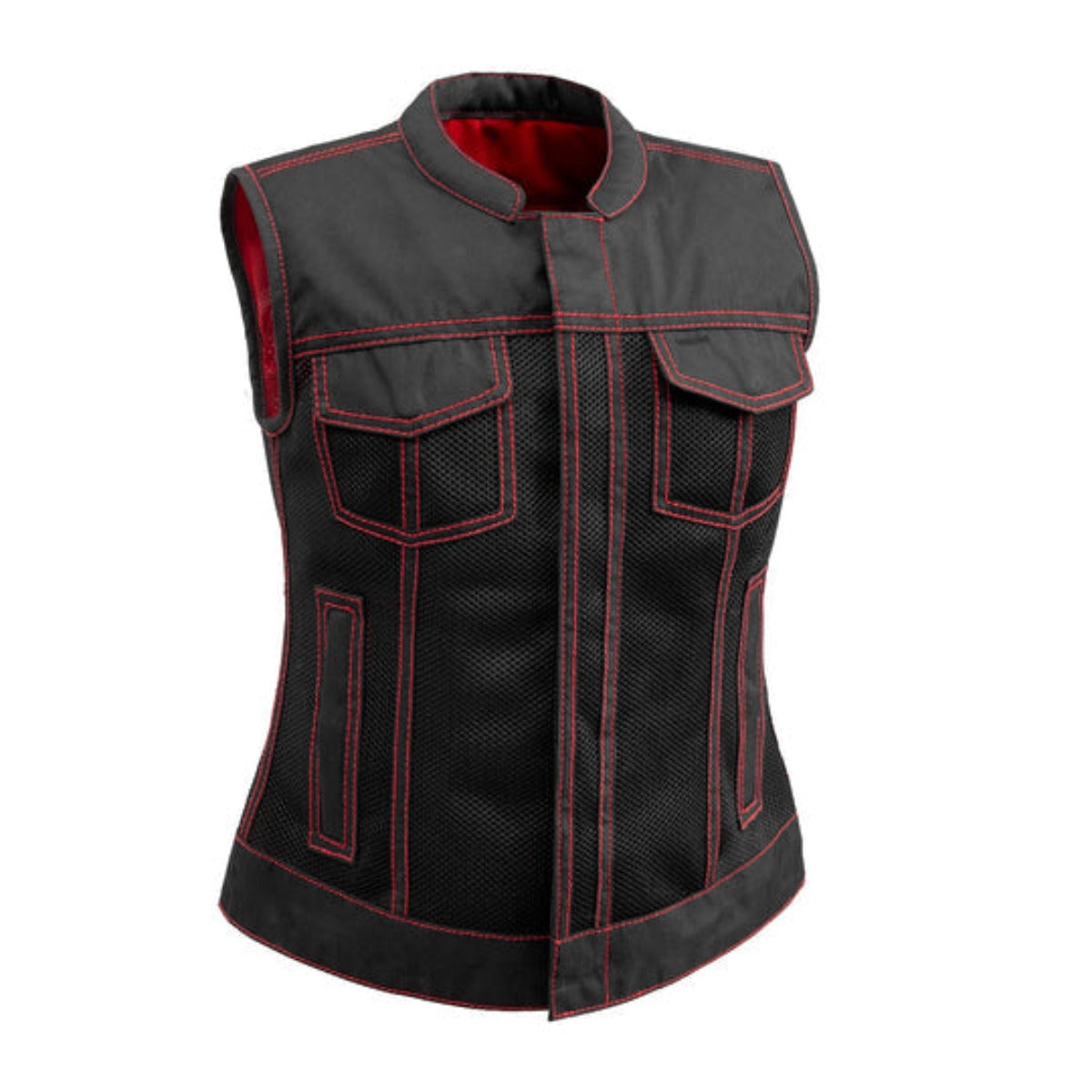 First Manufacturing Jessica - Women's Motorcycle Moto Mesh Vest, Black/Red