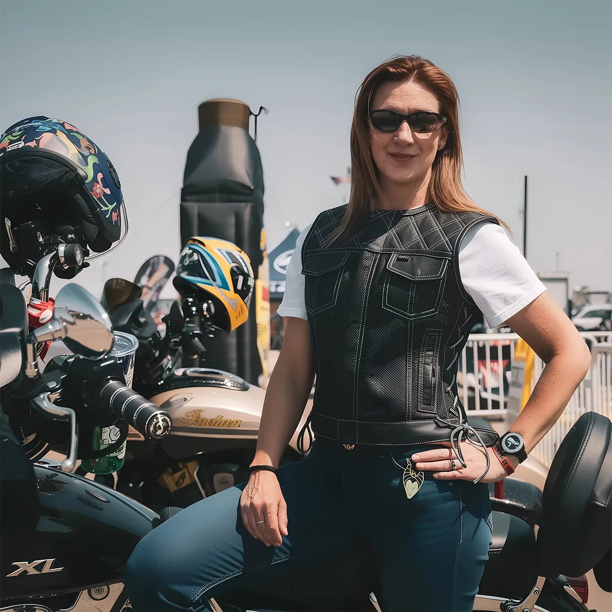 Bonnie Perforated Women's Motorcycle Leather Vest Women's Perforated Leather Vest Vests