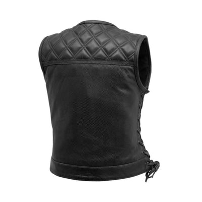 First Manufacturing Bonnie - Women's Motorcycle Perforated Leather Vest, Black