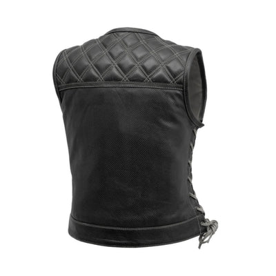 First Manufacturing Bonnie - Women's Motorcycle Perforated Leather Vest, Black/Gray