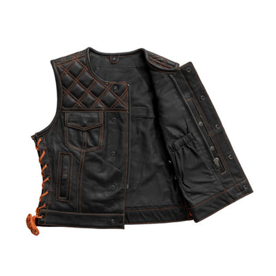 First Manufacturing Bonnie - Women's Motorcycle Perforated Leather Vest, Black/Orange