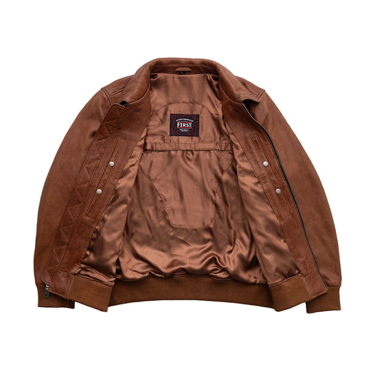First Manufacturing Moto Bomber - Men's Leather Jacket, Cognac