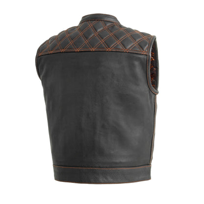 Upside Men's Club Style Leather Vest Orange and Green Men's Leather Vest Vests