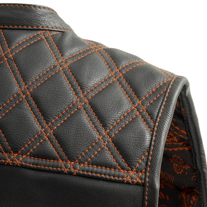 Upside Men's Club Style Leather Vest Orange and Green Men's Leather Vest Vests