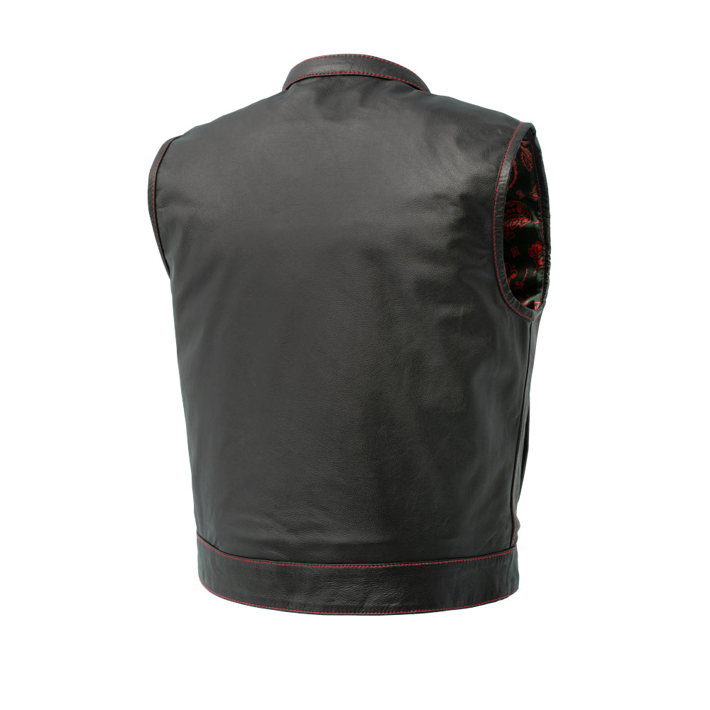 First Manufacturing The Club Cut Men's Motorcycle Leather Vest, Black/Red