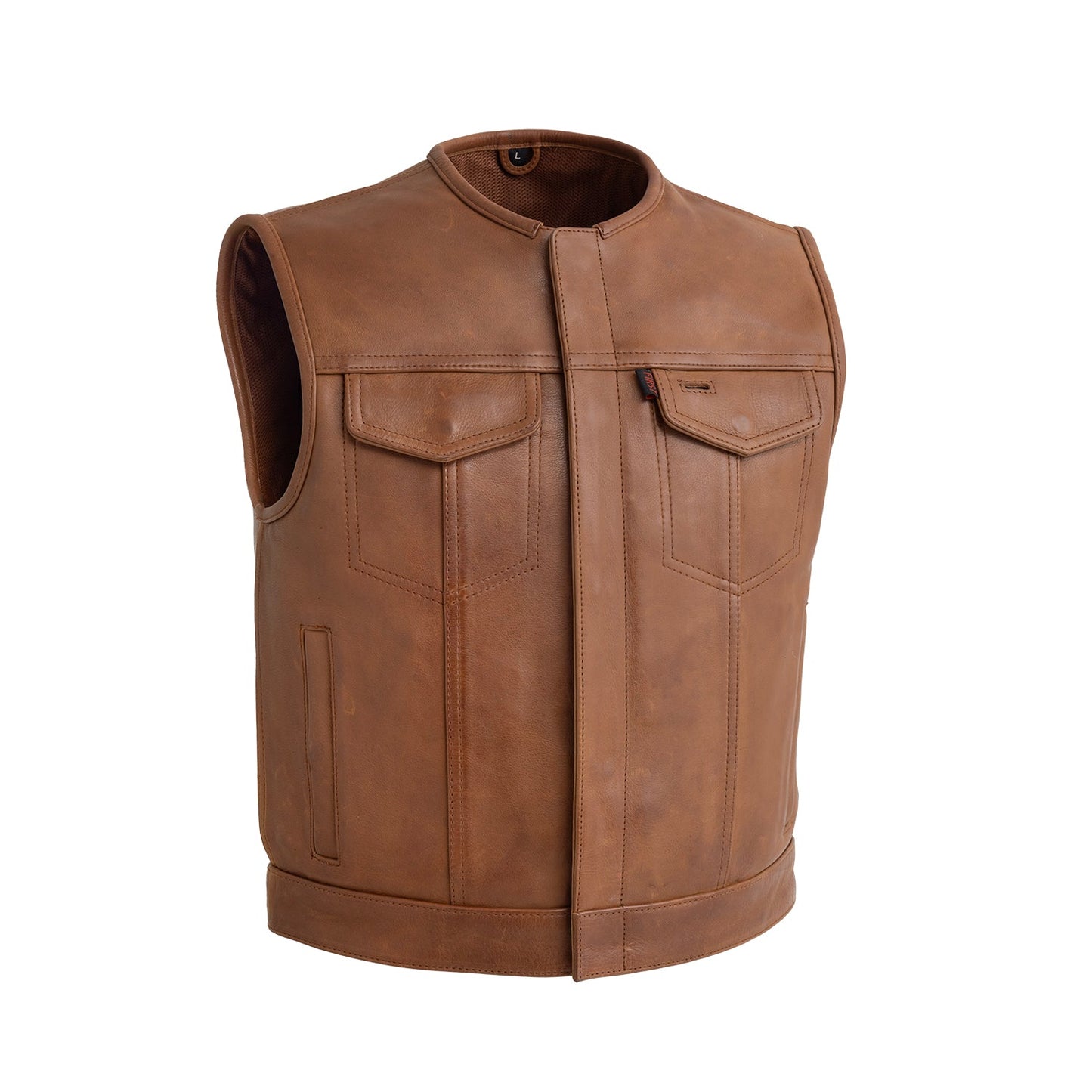 Lowside Men's Motorcycle Leather Vest Men's Leather Vest Vests Cognac S