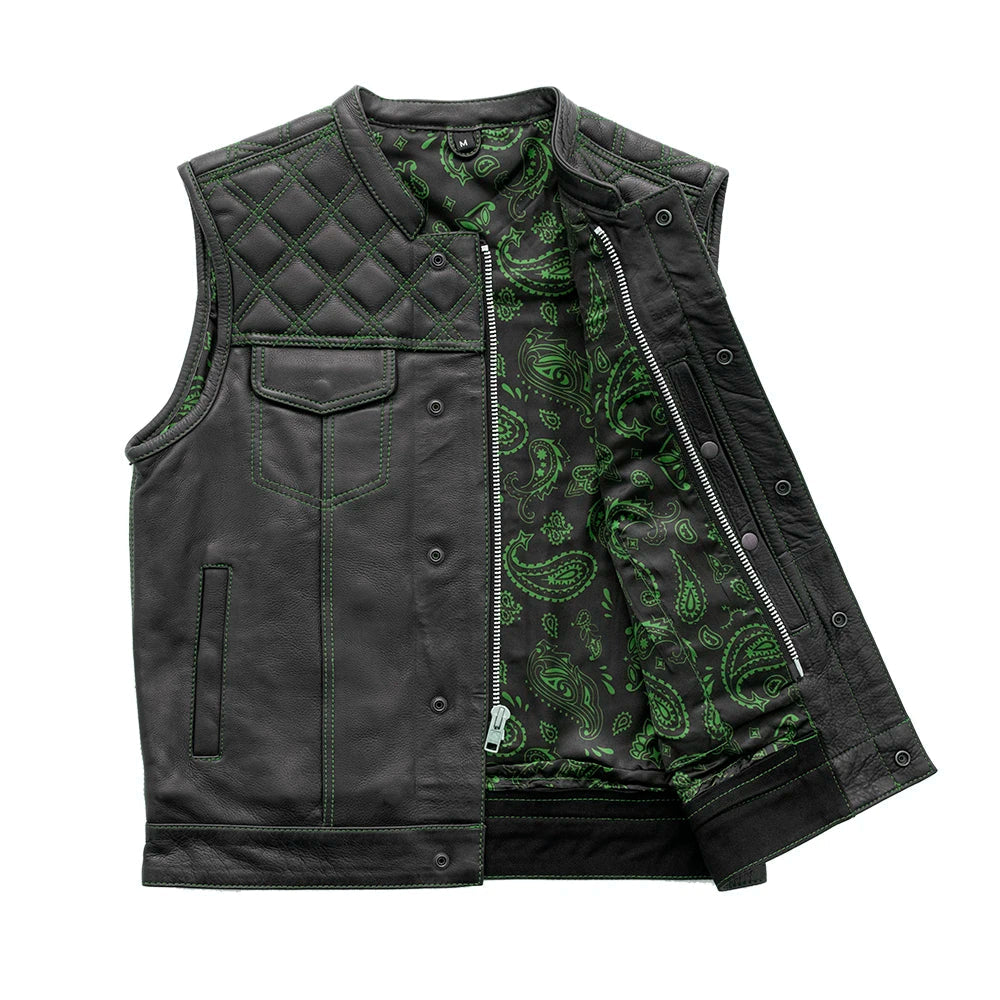 Downside Men's Motorcycle Leather Vest Orange and Green Men's Leather Vest Vests