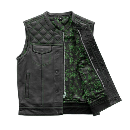 Downside Men's Motorcycle Leather Vest Orange and Green Men's Leather Vest Vests