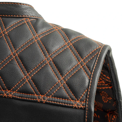 Downside Men's Motorcycle Leather Vest Orange and Green Men's Leather Vest Vests