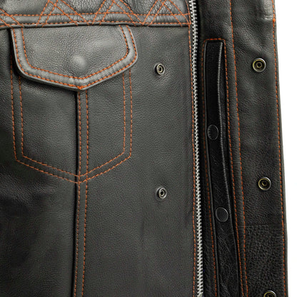 Downside Men's Motorcycle Leather Vest Orange and Green Men's Leather Vest Vests