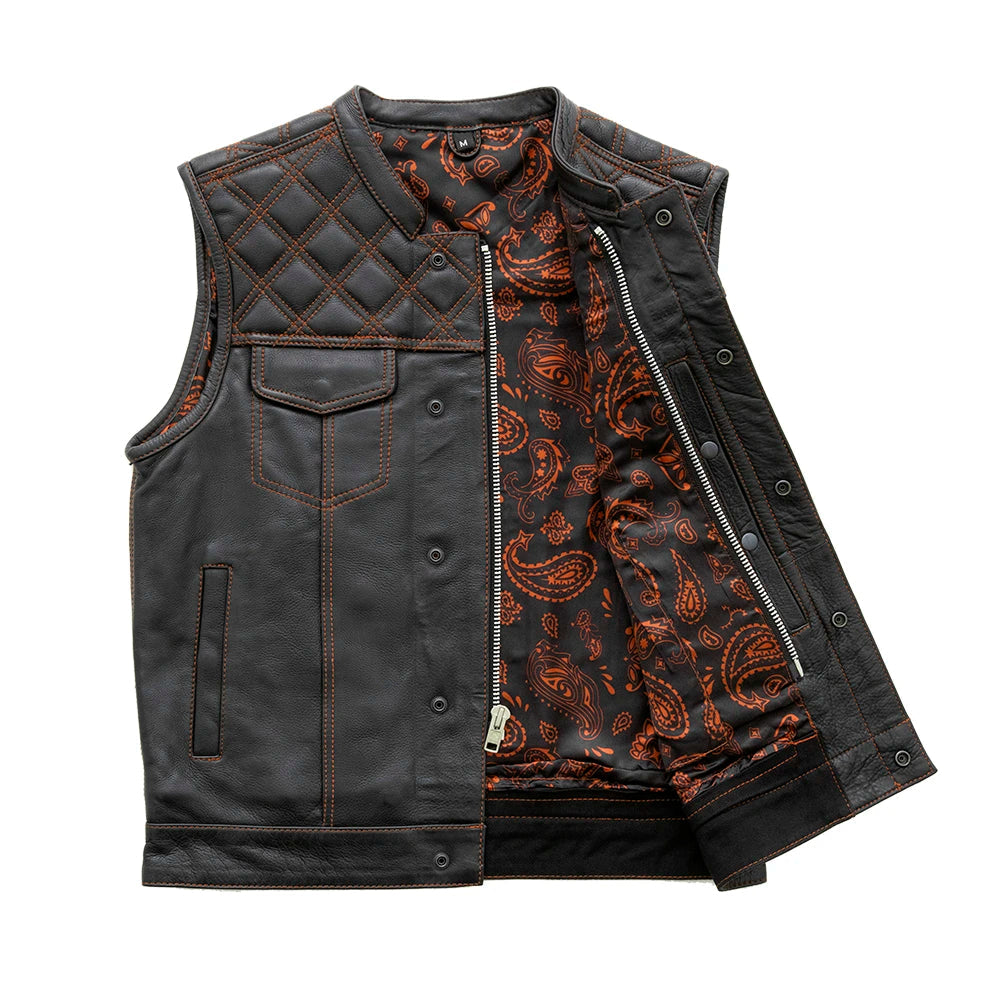 Downside Men's Motorcycle Leather Vest Orange and Green Men's Leather Vest Vests