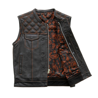 Downside Men's Motorcycle Leather Vest Orange and Green Men's Leather Vest Vests