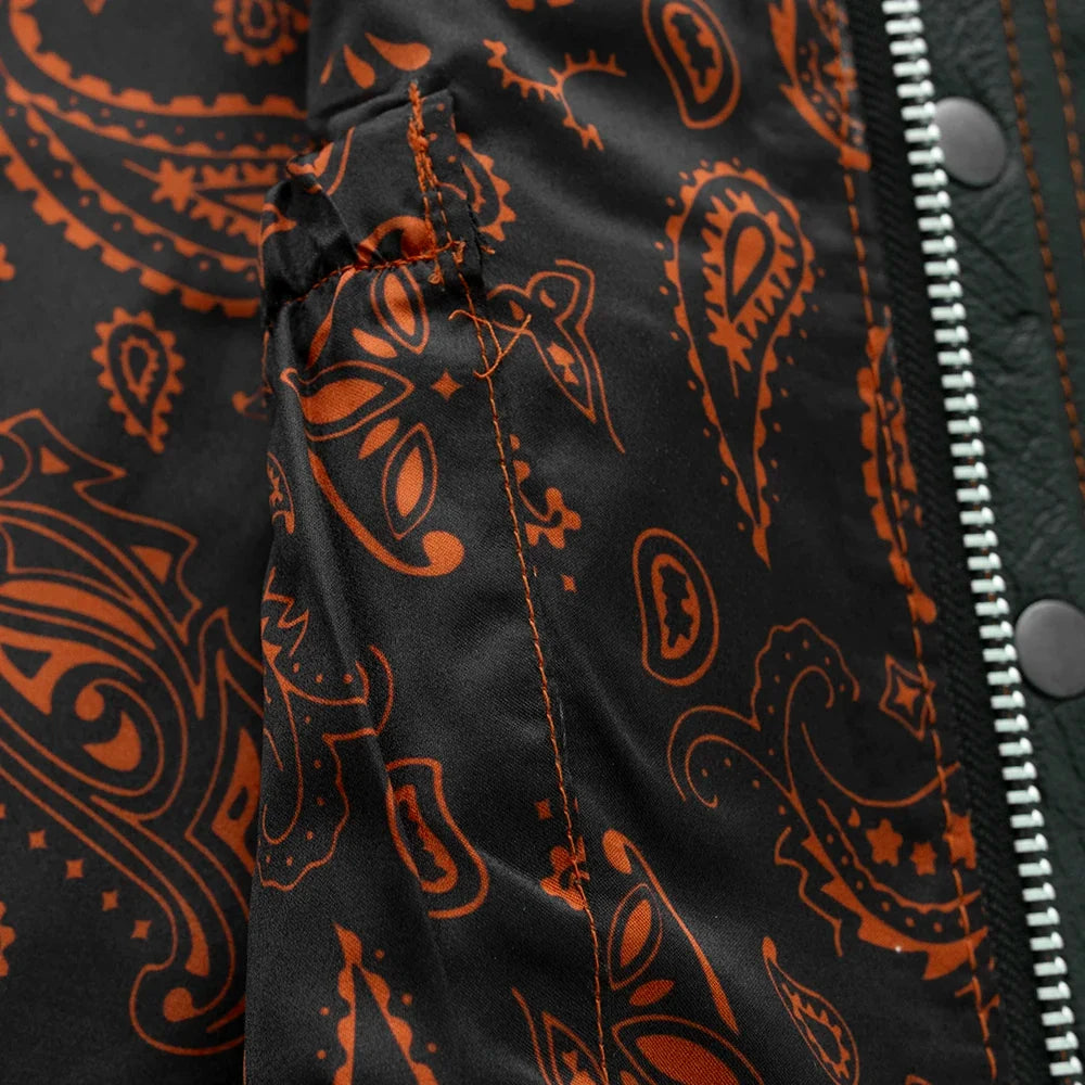Downside Men's Motorcycle Leather Vest Orange and Green Men's Leather Vest Vests