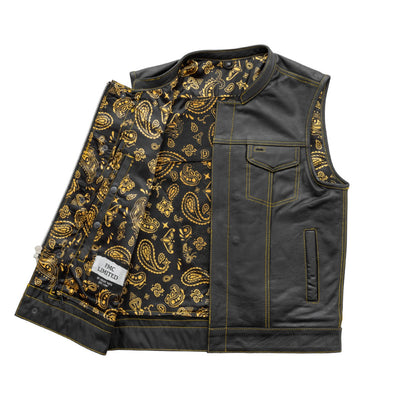 A budget-friendly alternative, First Manufacturing Men's The Cut Motorcycle Leather Vest with concealed carry pockets.