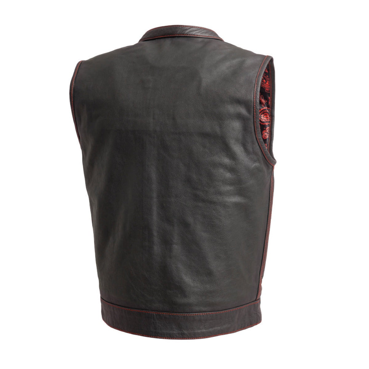 First Manufacturing Men's The Cut Motorcycle Leather Vest, Black/Red