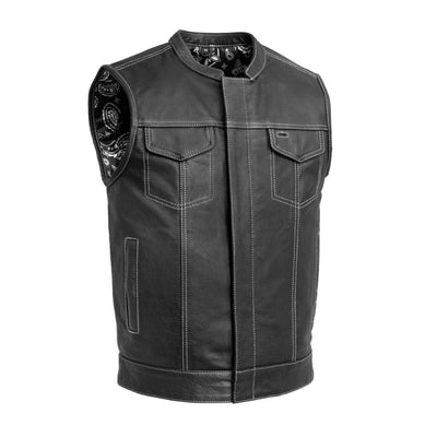 First Manufacturing Men's The Cut Motorcycle Leather Vest, Black/White