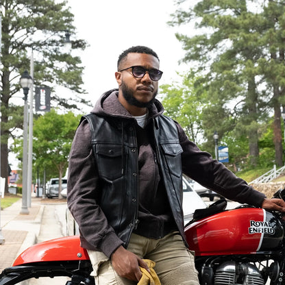 Kent Men's Motorcycle Leather Vest and Hoodie Men's Hoodie First Manufacturing Company