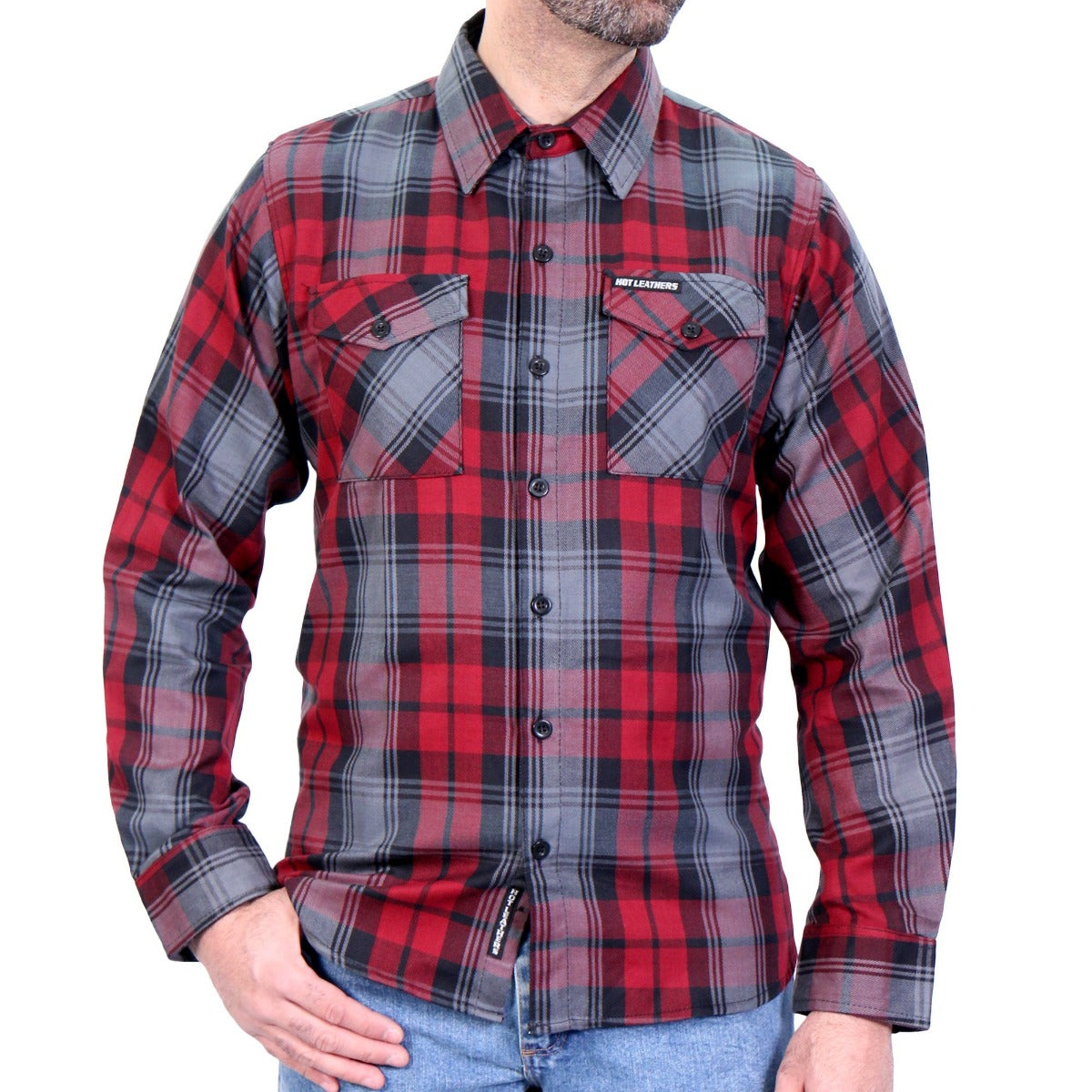 Hot Leathers Men's Black, Gray and Red Long Sleeve Flannel