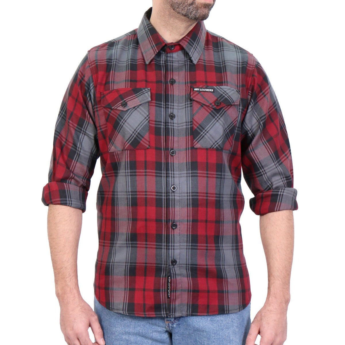 Hot Leathers Men's Black, Gray and Red Long Sleeve Flannel