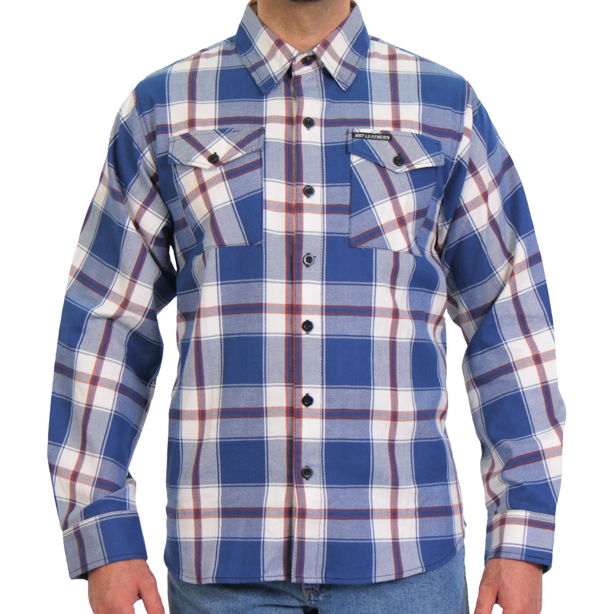 Hot Leathers Men's Blue White & Red Long Sleeve Flannel