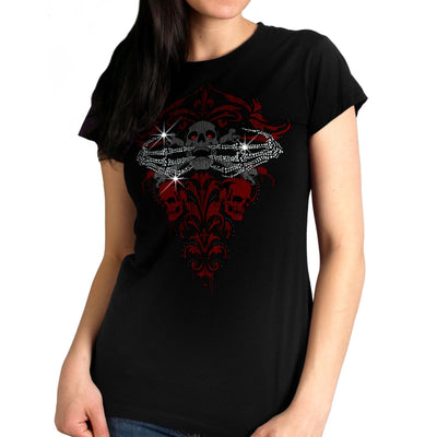 Hot Leathers Ladies Skeleton Bling Hands T-Shirt