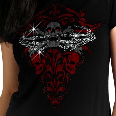 Hot Leathers Ladies Skeleton Bling Hands T-Shirt