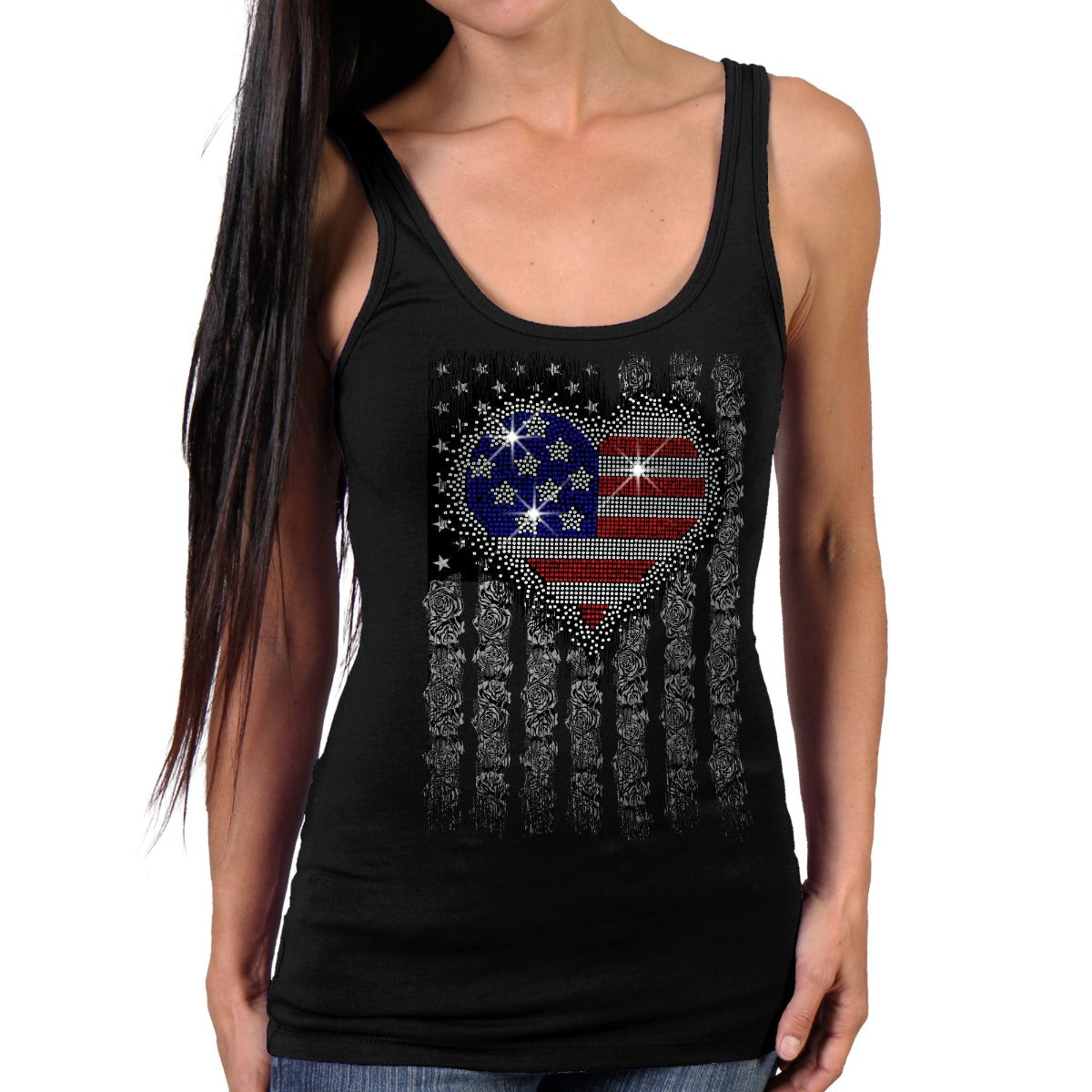 Hot Leathers Ladies Heart Bling Flag Tank Top