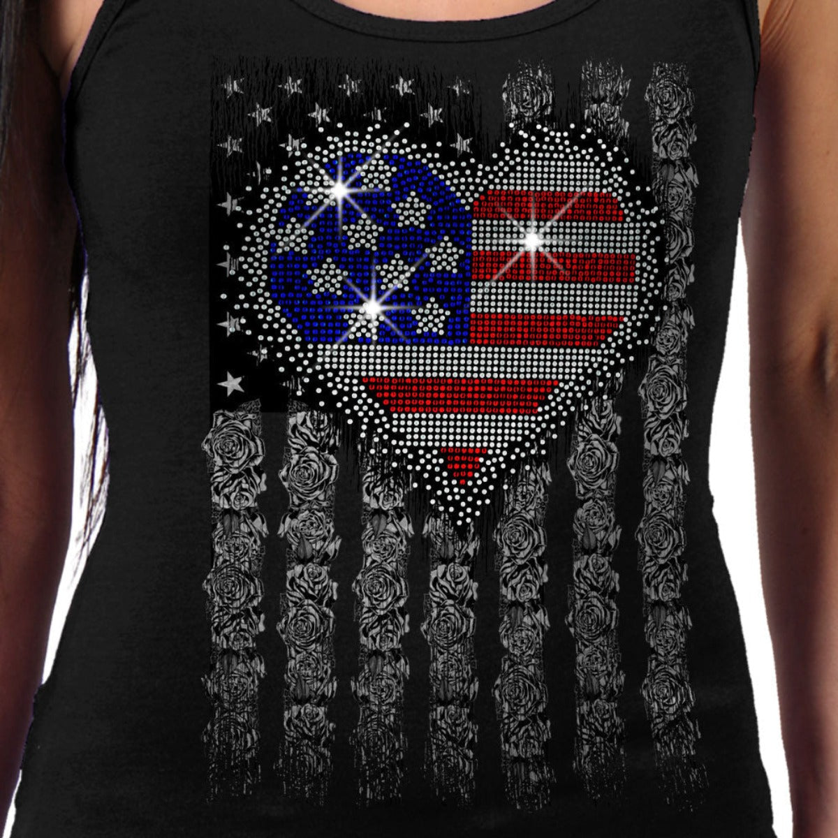 Hot Leathers Ladies Heart Bling Flag Tank Top