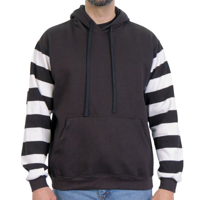 Hot Leathers Men's Black And White Hooded Pullover Sweatshirt With Knit Striped Sleeves