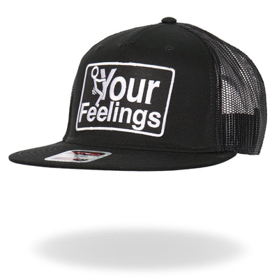 A Hot Leathers F Your Feelings snapback trucker hat with a patch that reads "your feelings" on it.