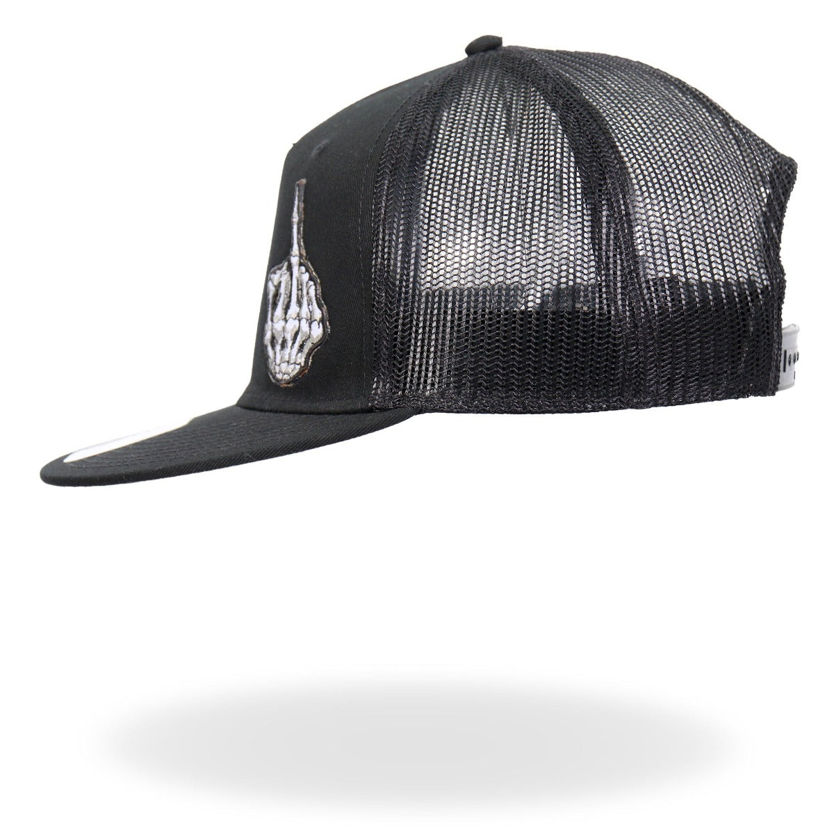 A high quality, Hot Leathers Black Skeleton Hand DILLIGAF Snapback Hat with an original artwork logo on it.