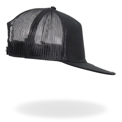A high quality Hot Leathers Black Skeleton Hand DILLIGAF Snapback Hat featuring original artwork on a white background.