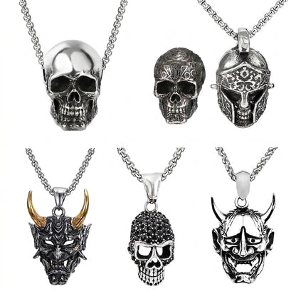 Stainless Steel Biker Ring - Retro Skull Engine Necklace Chain Machine