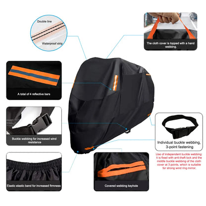 Waterproof Motorcycle Cover - Thick Covers Black Dust Rain