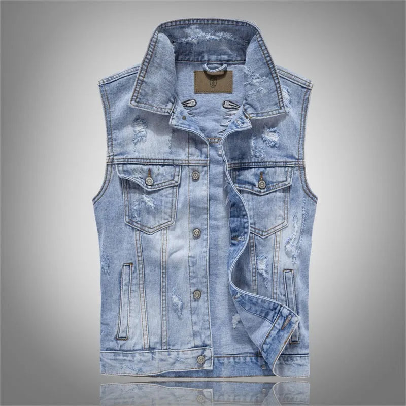 Alr™ Men's Ripped Denim Vest with Wing Embroidery