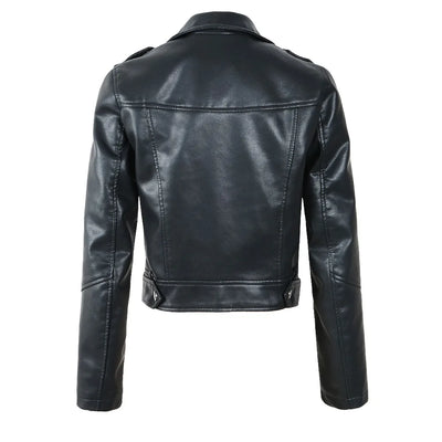 Alr™ Women's PU Leather Motorcycle Jacket with Zipper & Belt