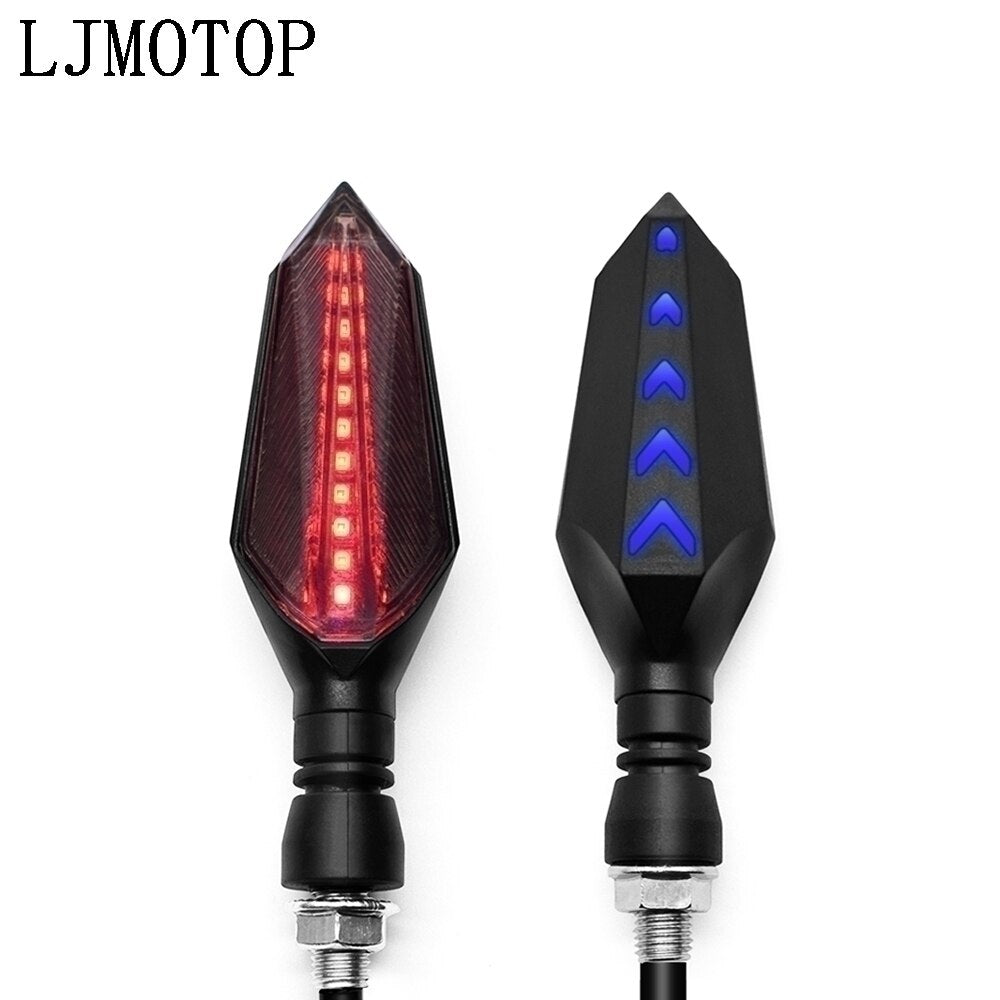 Enhance the safety of your motorcycle with our Universal Motorcycle LED Turn Signal Sequential Flow lights. Featuring striking red and blue lights, these high-quality LED lights not only add a touch of style to your