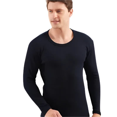 Alr™ Men's Thermal Underwear Set - Fleece-Lined Cotton Long Johns, Navy Blue