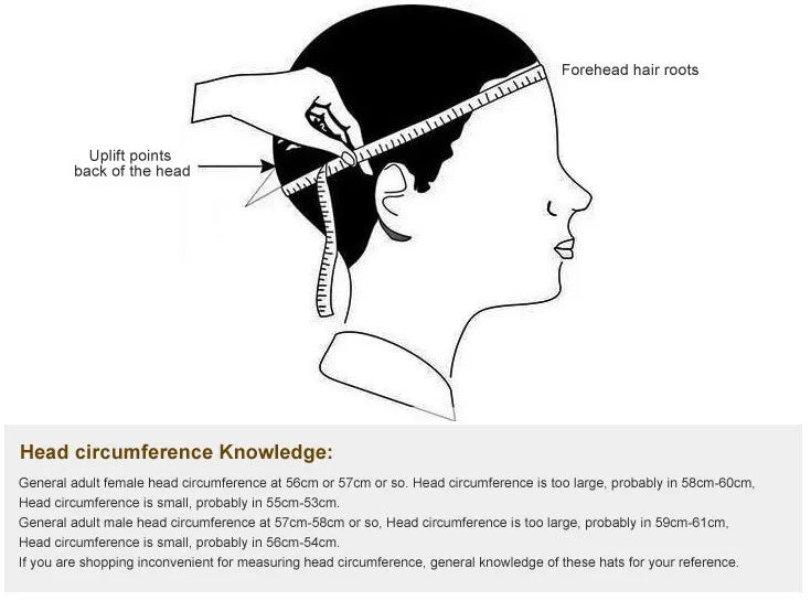 Diagram demonstrating how to measure head circumference with a tape measure, highlighting key points for sizing the ALR™ Genuine Leather Eagle Baseball Cap. Includes guidelines for determining small and large sizes.