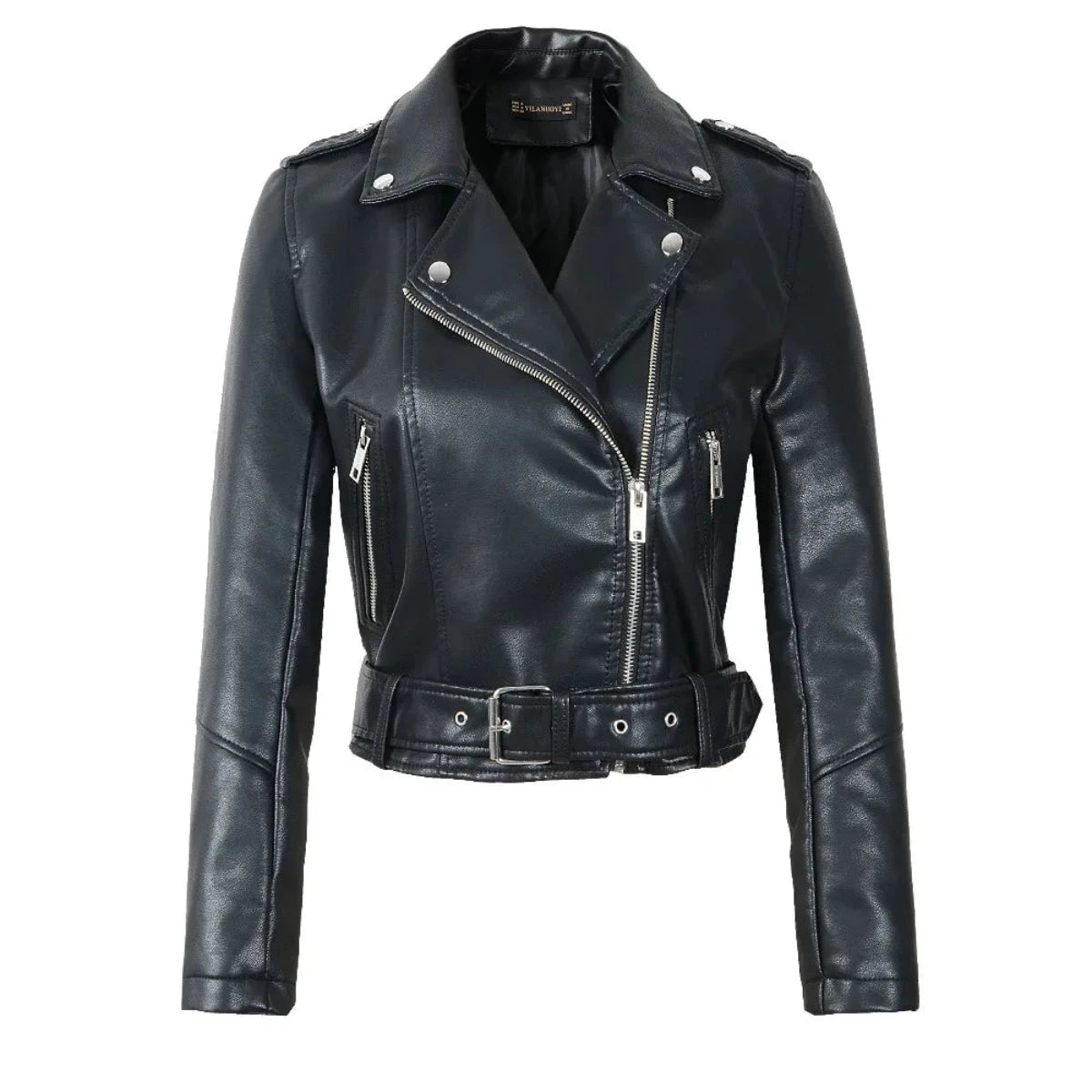 Alr™ Women's PU Leather Motorcycle Jacket with Zipper & Belt