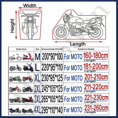 Waterproof Motorcycle Cover - Thick Covers Black Dust Rain